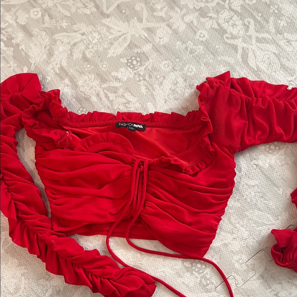 Fashion Nova Vibrant Red Ruched Crop Top